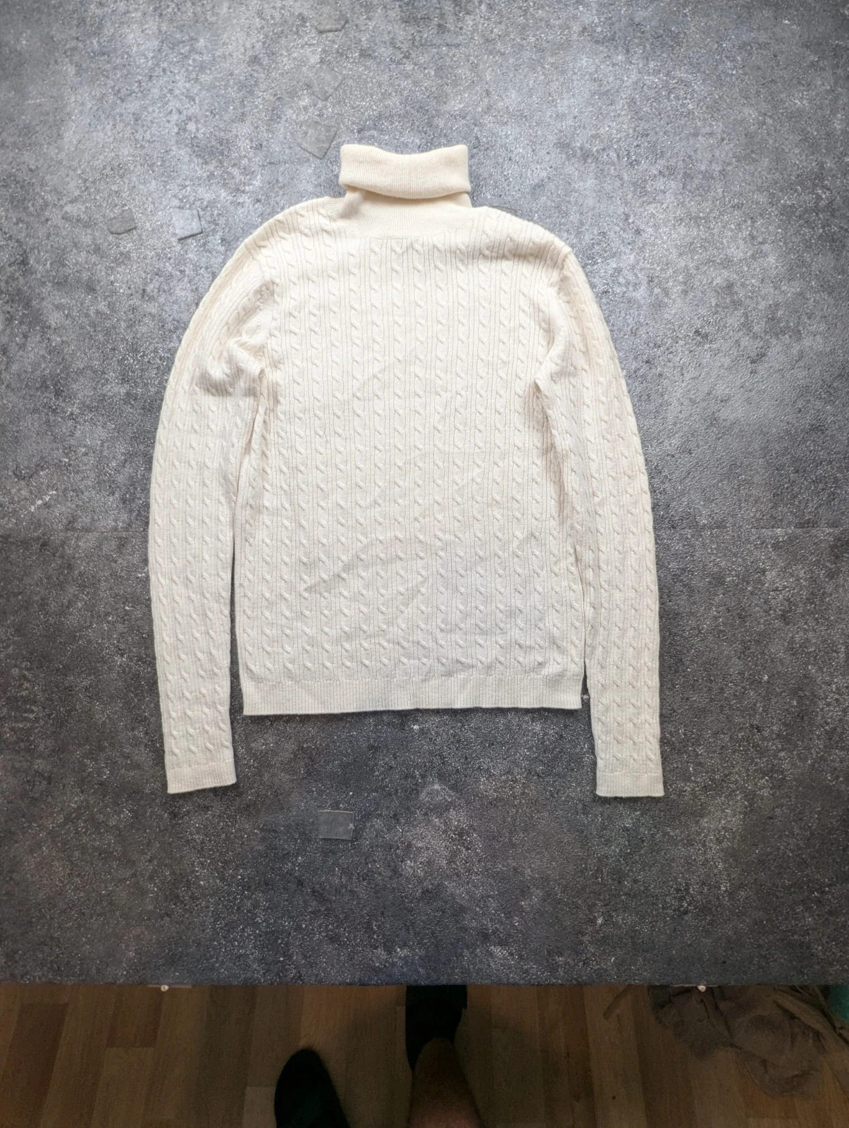 Uniqlo pull col roulé Aran maille torsadée écru laine cachemire M style Old Money chic – Uniqlo – taille M / 38 / 10 2