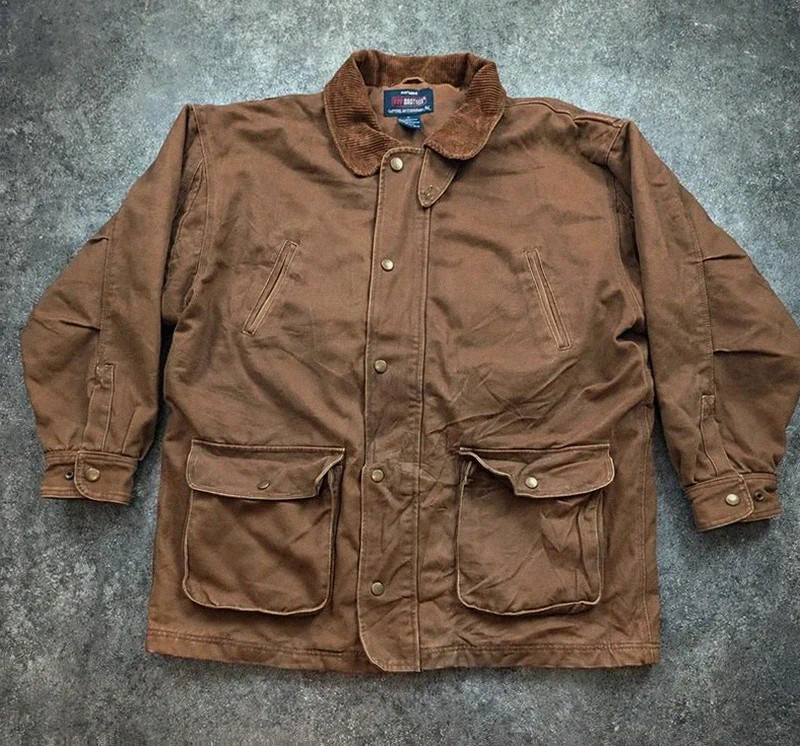 Five Brother Field Jacket Chore Coat Workwear 2XL marron col velours doublée vintage