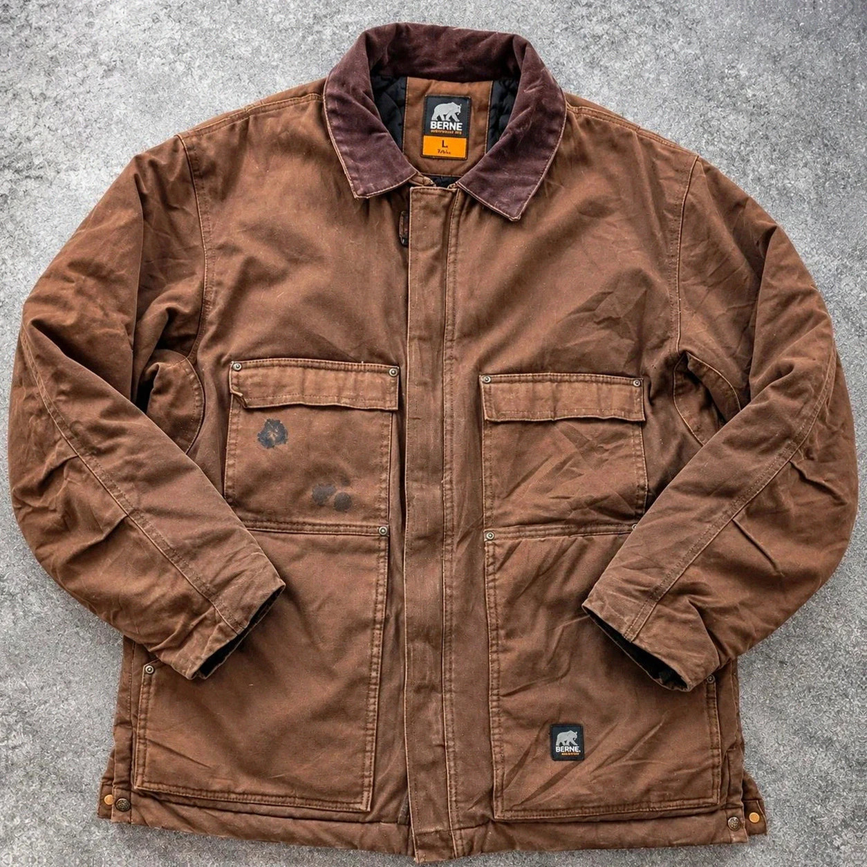 Veste Berne Workwear L Tall oversize XL marron Duck Canvas Chore Jacket US