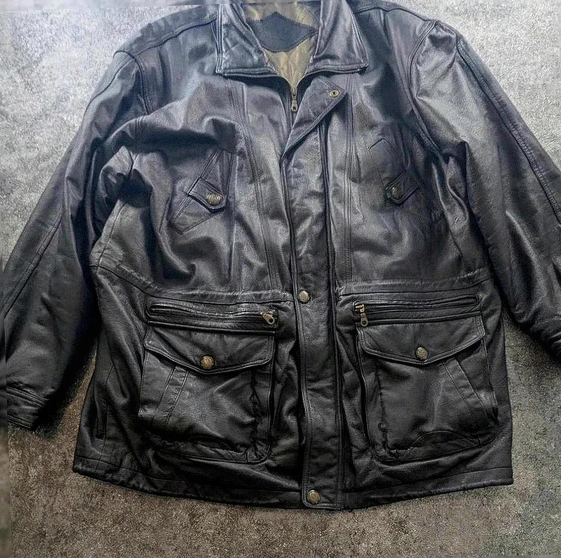 veste cuir finnegan noir cuir épais vintage dressing taille 58 workwear biker Xxl