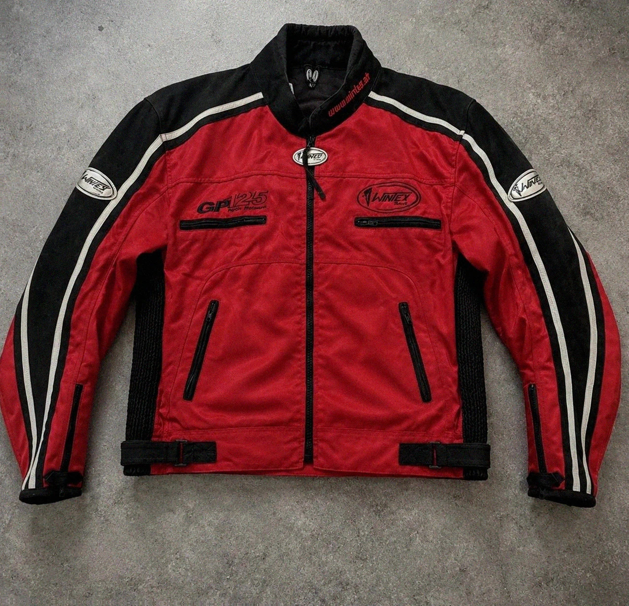 Veste moto Wintex Racing GP125 rouge noire daim protections biker Y2K 56 vintage dressing