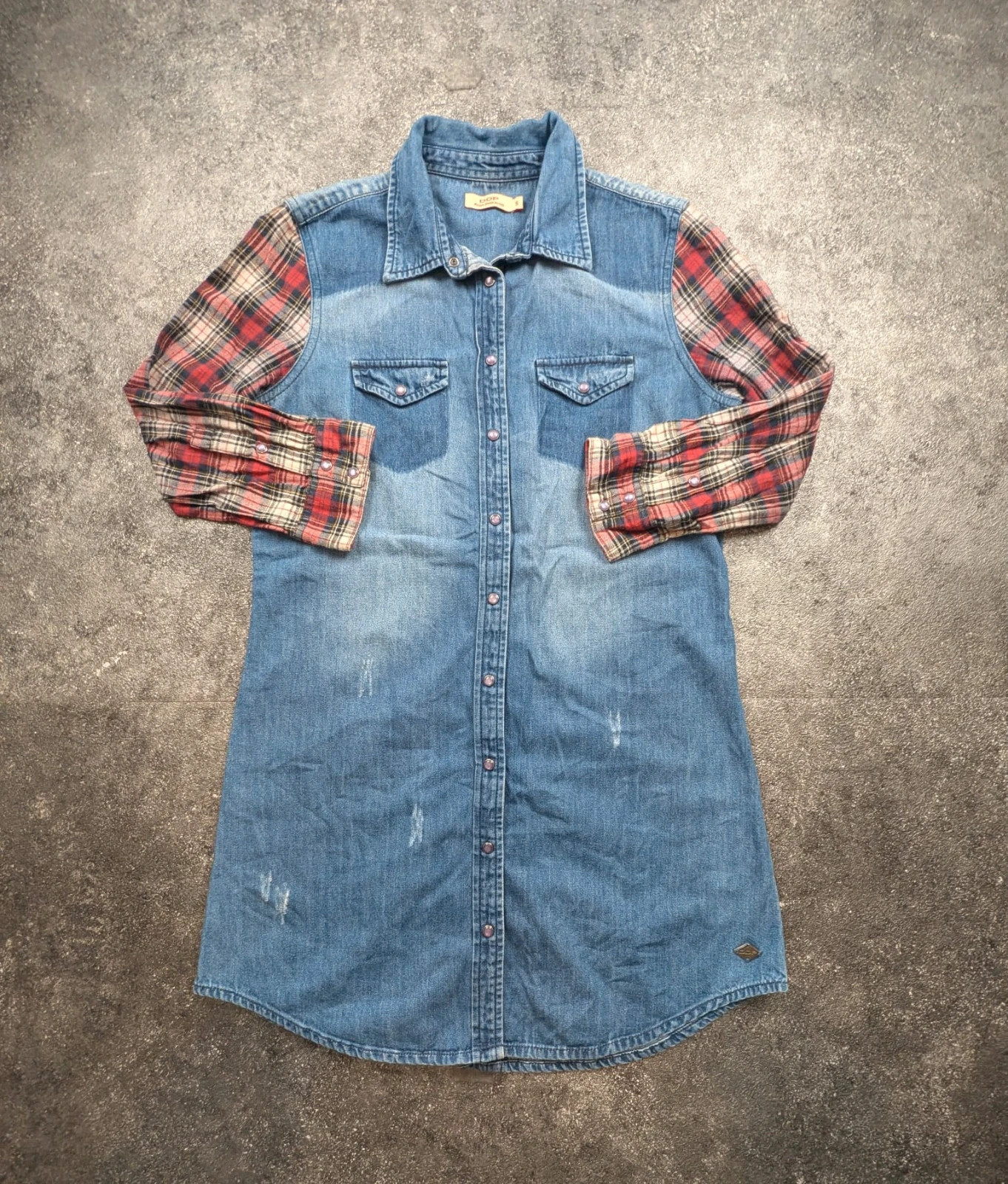 DDP robe chemise en jean denim manches tartan western grunge Y2K – Taille S – DDP – taille S / 36 / 8 2