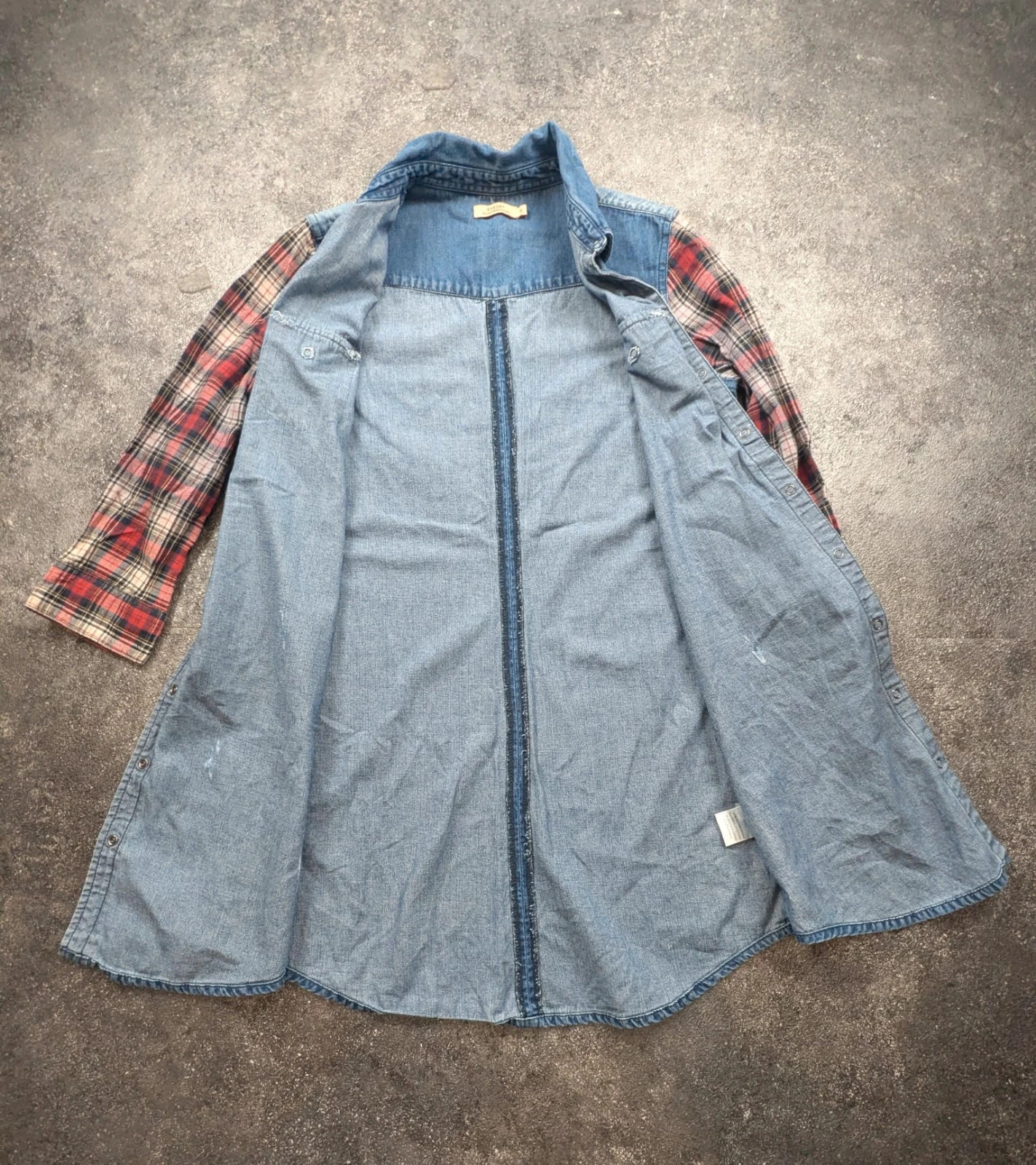 DDP robe chemise en jean denim manches tartan western grunge Y2K – Taille S – DDP – taille S / 36 / 8 4