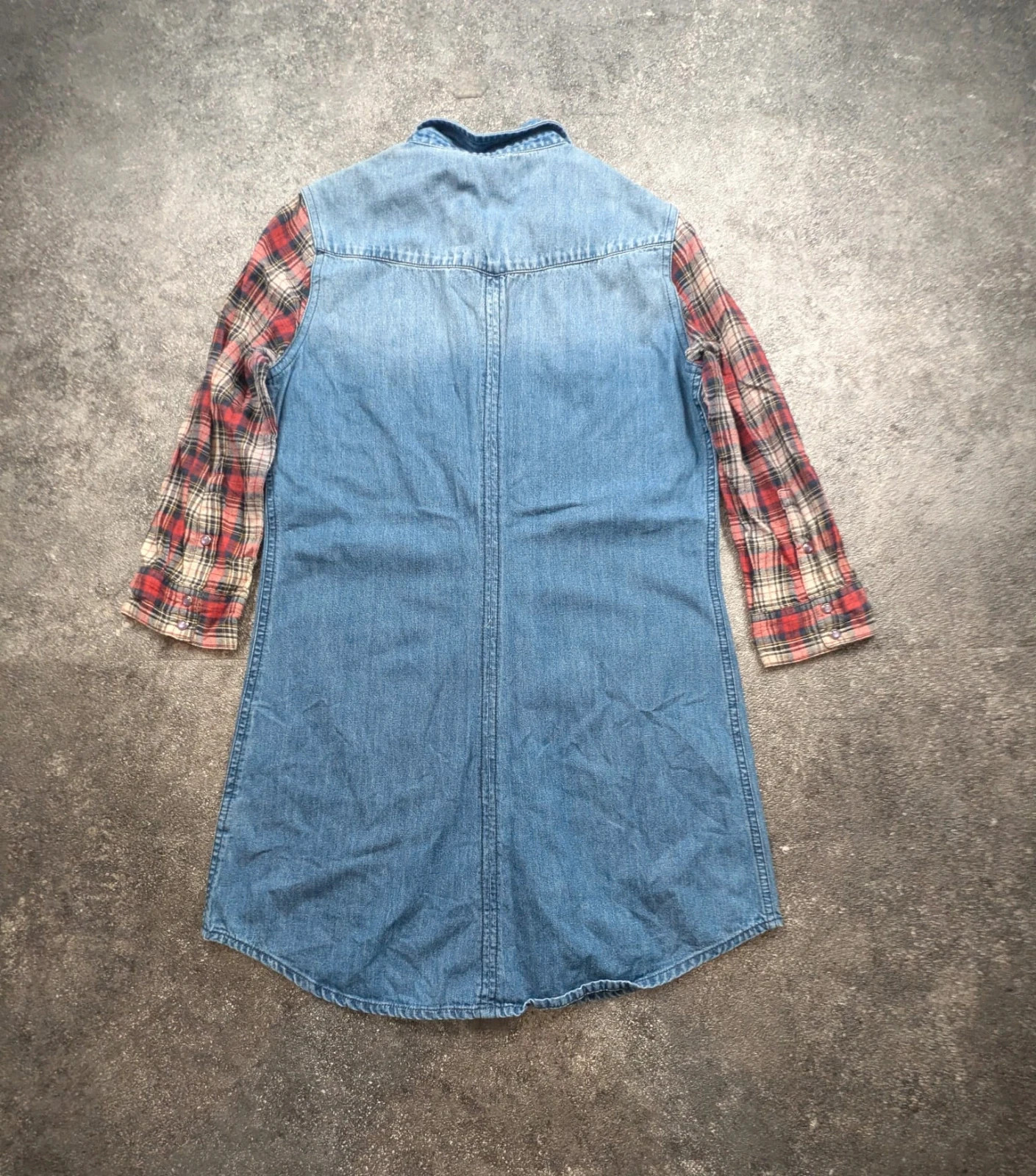DDP robe chemise en jean denim manches tartan western grunge Y2K – Taille S – DDP – taille S / 36 / 8 3