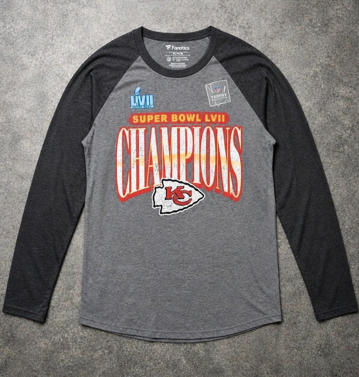 T-shirt nfl kansas city chiefs gris raglan manches longues super bowl lvii M football
