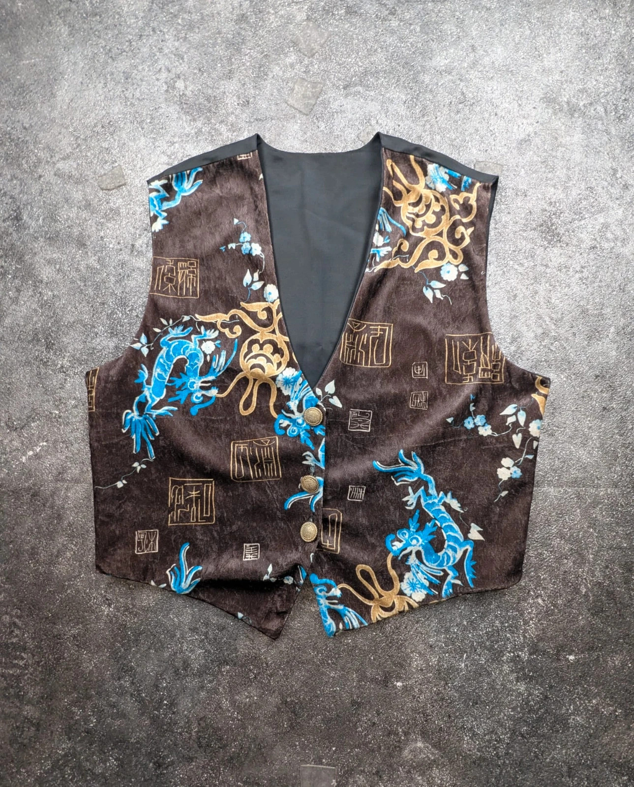 Gilet velours dragons asiatiques Made in France marron bleu doré vintage Y2K japan style – Japan Style – taille Taille unique 2