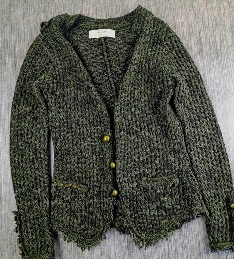 Veste cardigan Zara Knit vert kaki – taille S (convient XS)