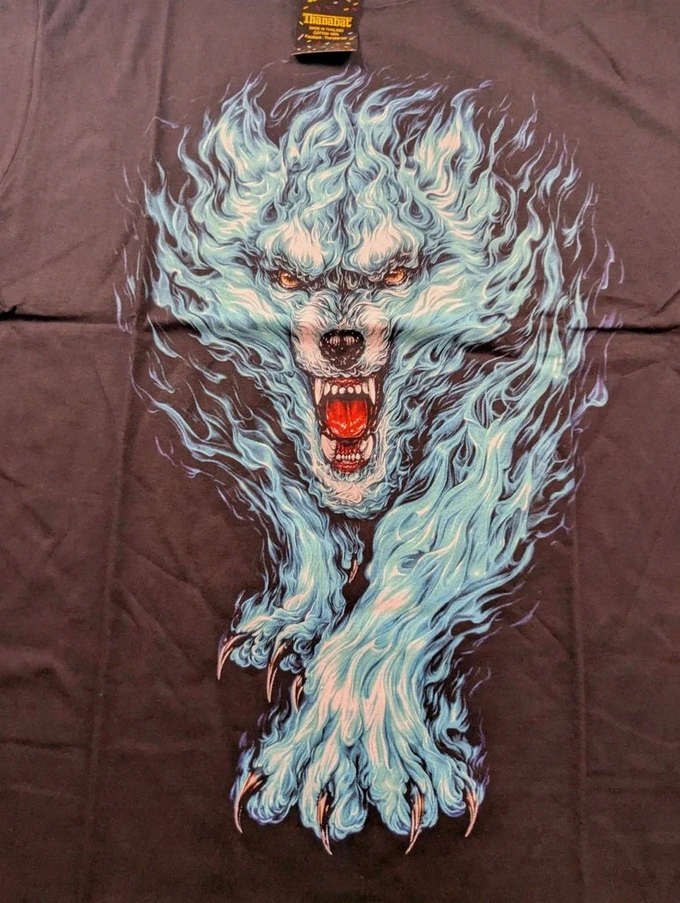 T-shirt Noir Thanabat Loup Flamme Glow In The Dark XL 100% Coton Neuf – Vintage Dressing – taille XL 3