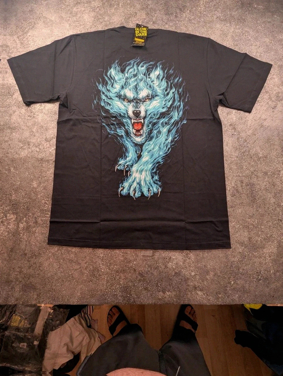 T-shirt Noir Thanabat Loup Flamme Glow In The Dark XL 100% Coton Neuf – Vintage Dressing – taille XL 4