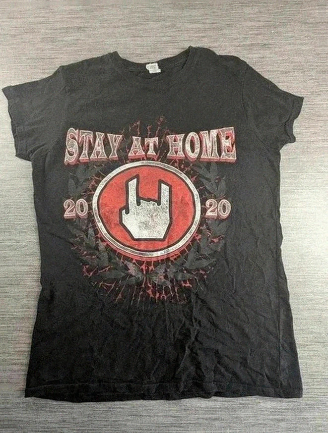 T-shirt Gildan noir Stay At Home 2020 festival humour libertaire non conformiste metal hardrock S