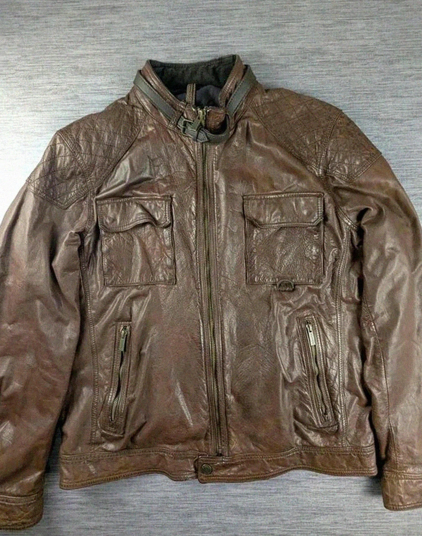 Blouson cuir de bœuf marron Massimo Dutti style motard aviateur vintage taille Xxl belle patine
