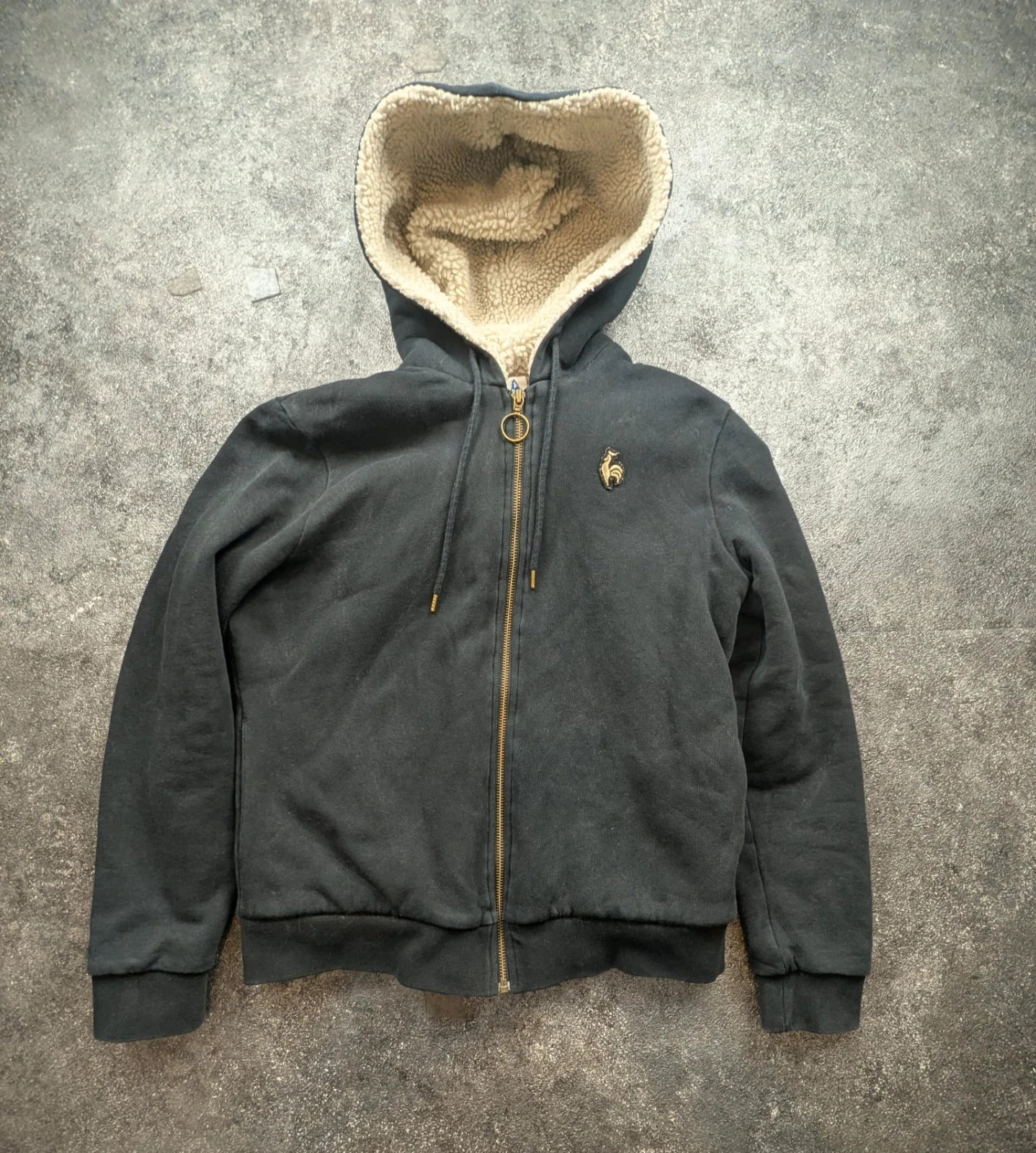 Le Coq Sportif sweat zippé à capuche sherpa noir M/S – Doublure moutonnée – Sportswear rétro – Le Coq Sportif – taille M 2