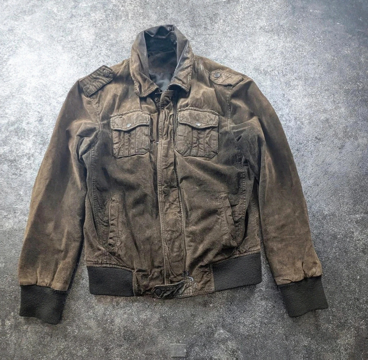 Devred blouson en daim marron patiné – Veste workwear militaire vintage – Devred – taille S 2