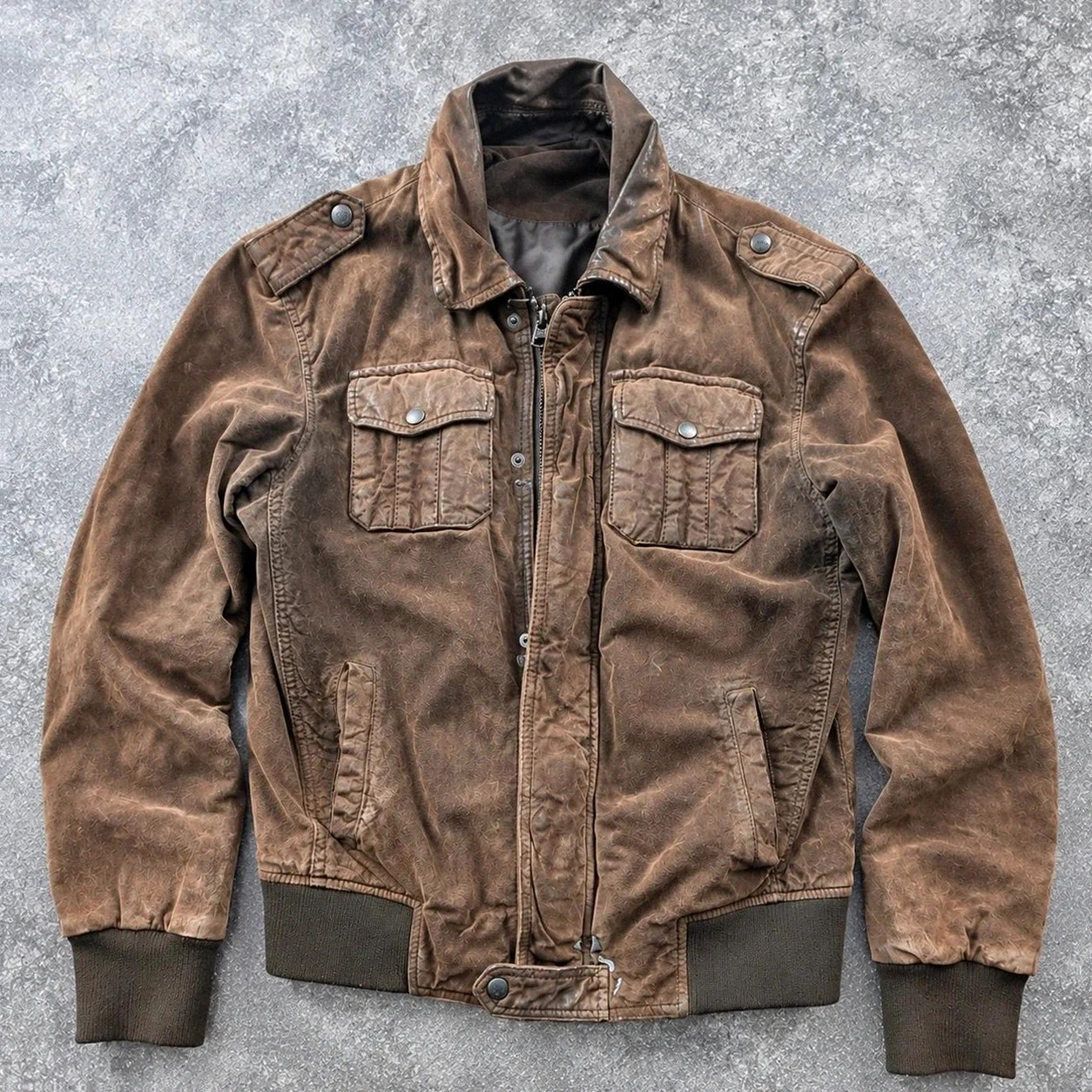Devred blouson en daim marron patiné – Veste workwear militaire vintage