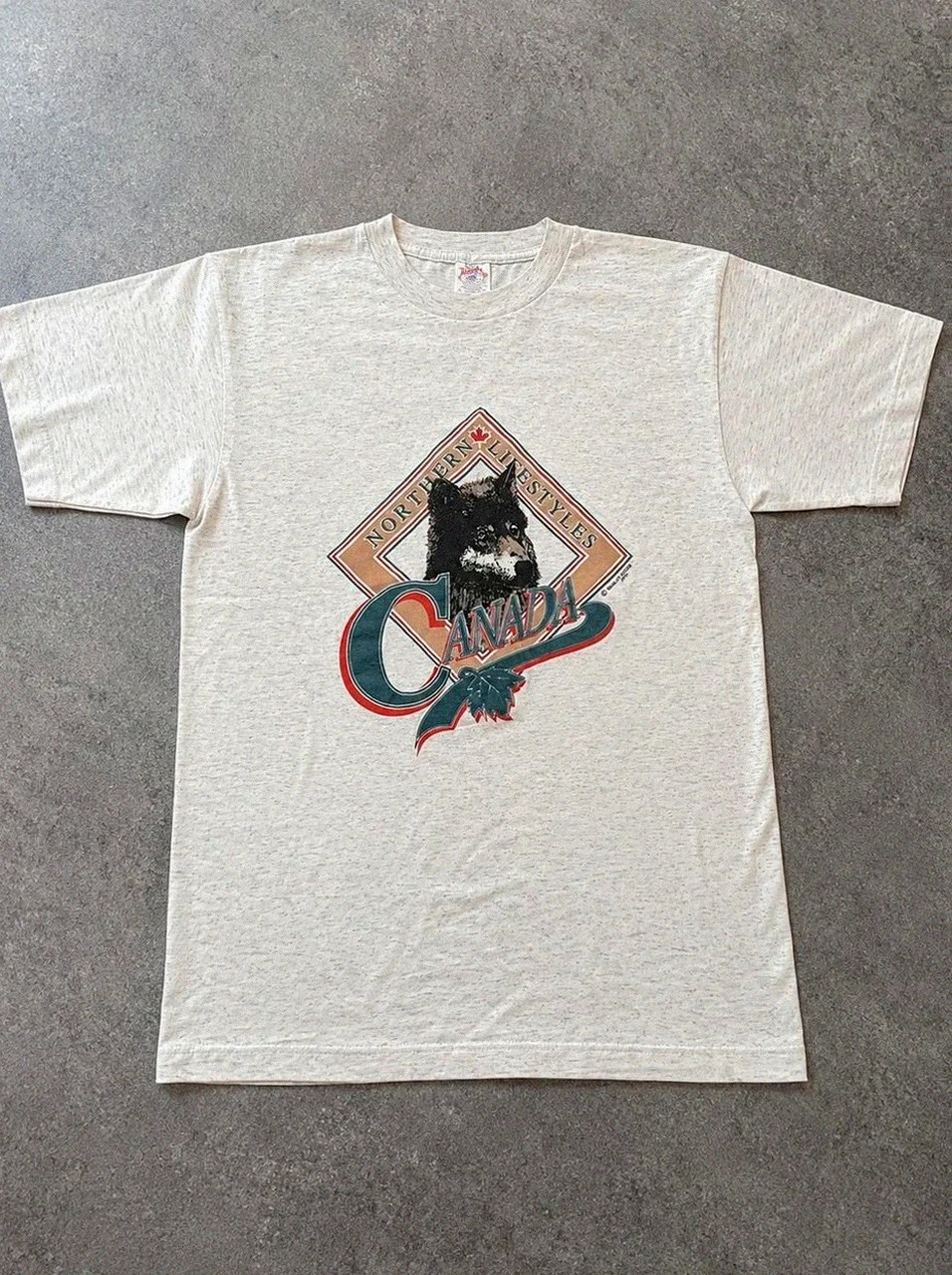 T-shirt Homme Vintage Northern Lifestyles Canada Loup Single Stitch Made in Canada Taille L