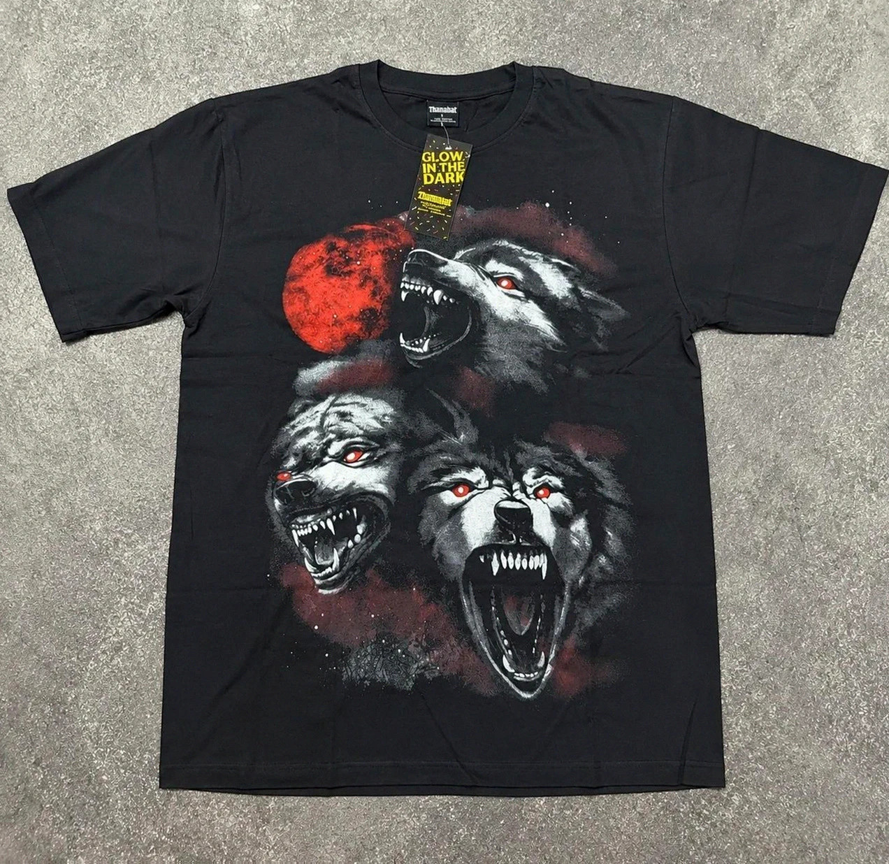 T-shirt Loups Thanabat Noir Rouge Glow In The Dark Neuf L Streetwear Gothique Horror