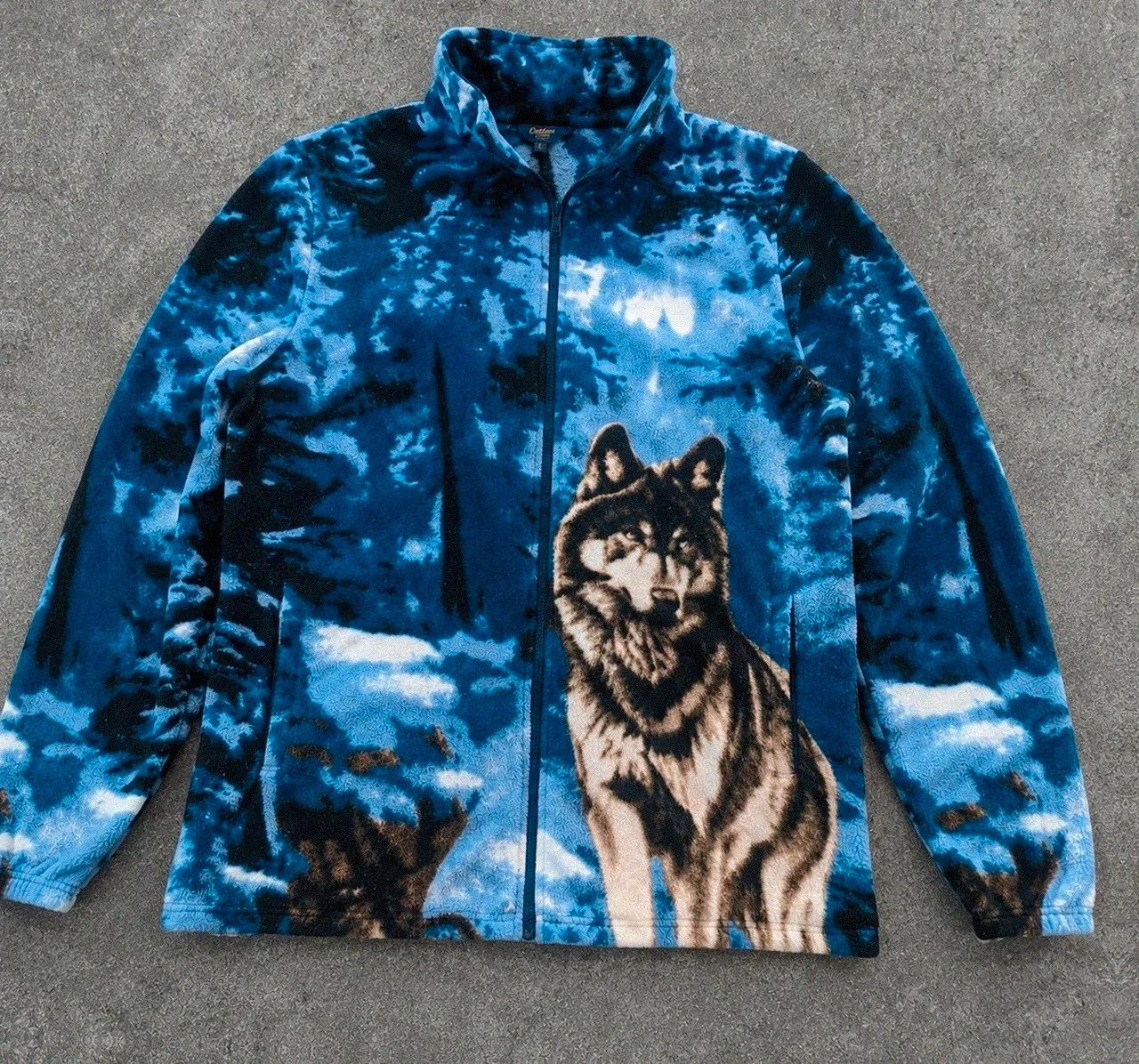 Veste Polaire Cotton Traders Loup winter Forêt Neige L Fleece Outdoor Vintage Gorpcore