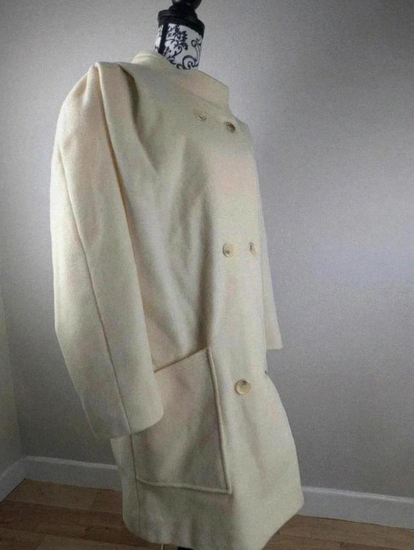 Manteau long en laine écru vintage style britannique élégant doublé chaud hiver vintage dressing – Vintage Dressing – taille XXL / 44 / 16 2