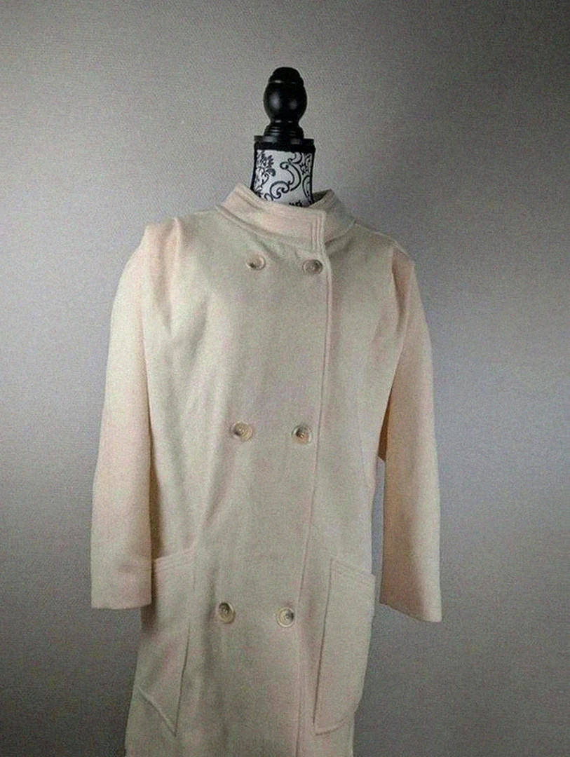 Manteau long en laine écru vintage style britannique élégant doublé chaud hiver vintage dressing