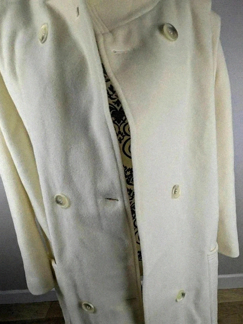 Manteau long en laine écru vintage style britannique élégant doublé chaud hiver vintage dressing – Vintage Dressing – taille XXL / 44 / 16 4