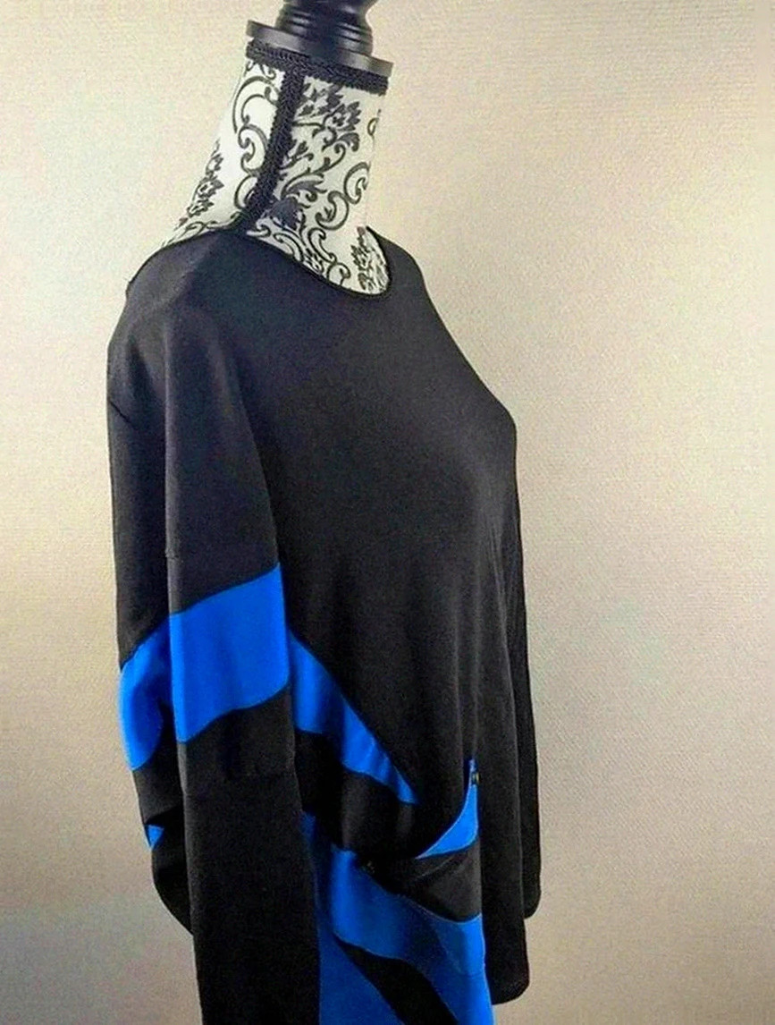 Tunique Alain Murati vintage noir et bleu – Coupe ample fluide taille (42) look chic – Alain Murati – taille XL / 42 / 14 2