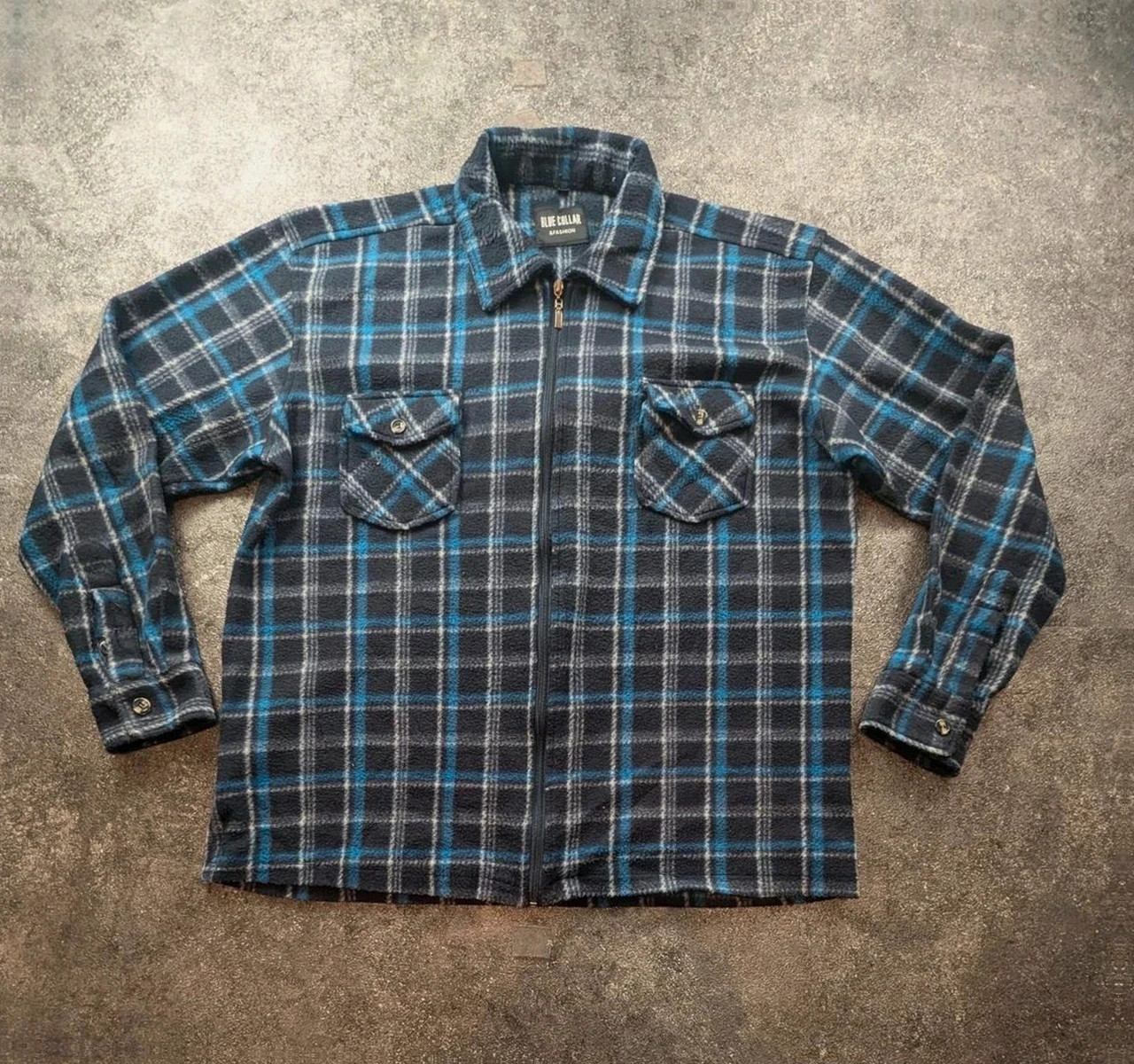Surchemise vintage Blue Collar polaire carreaux plaid workwear 90s Y2K – Xxl – COLLAR – taille XXL 2
