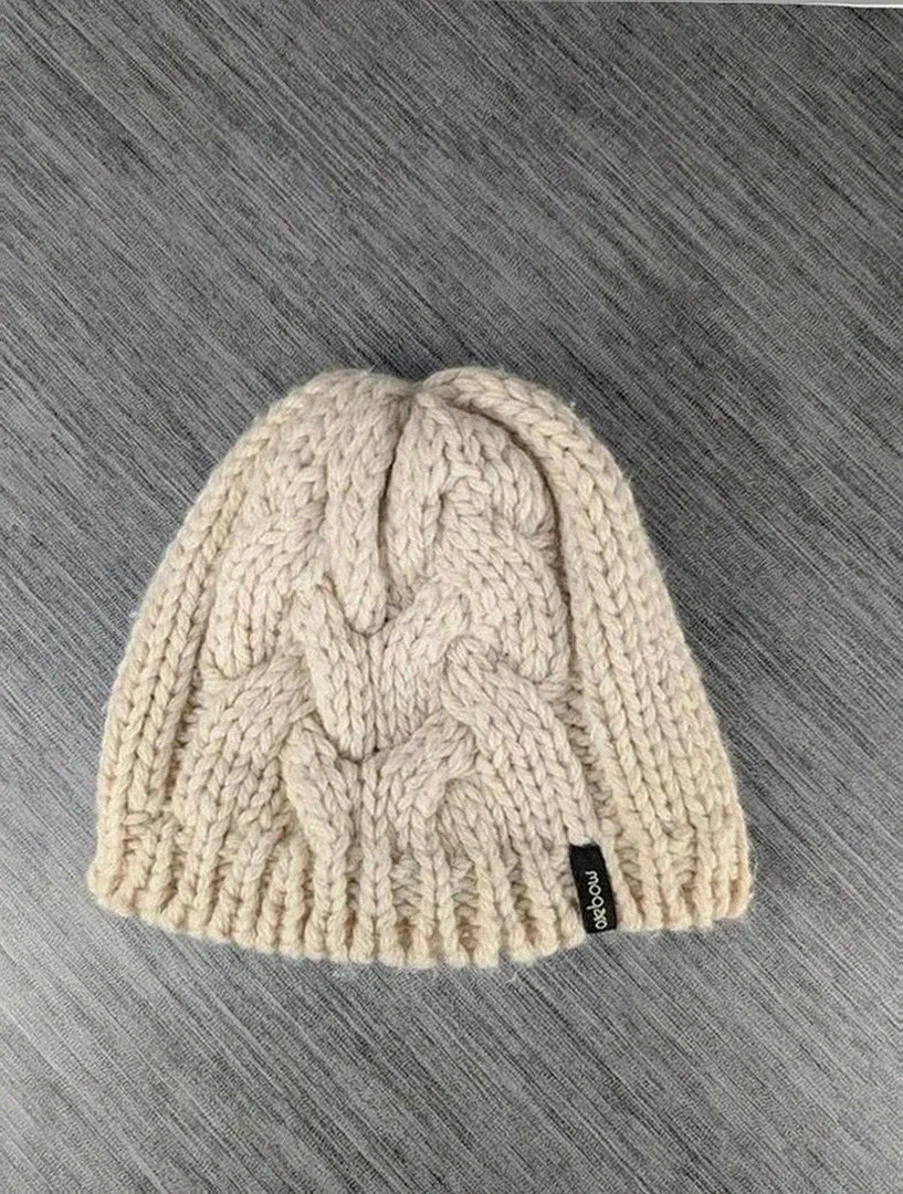 Bonnet Okbow écru maille épaisse torsadée doublé polaire vintage surfing skateboard