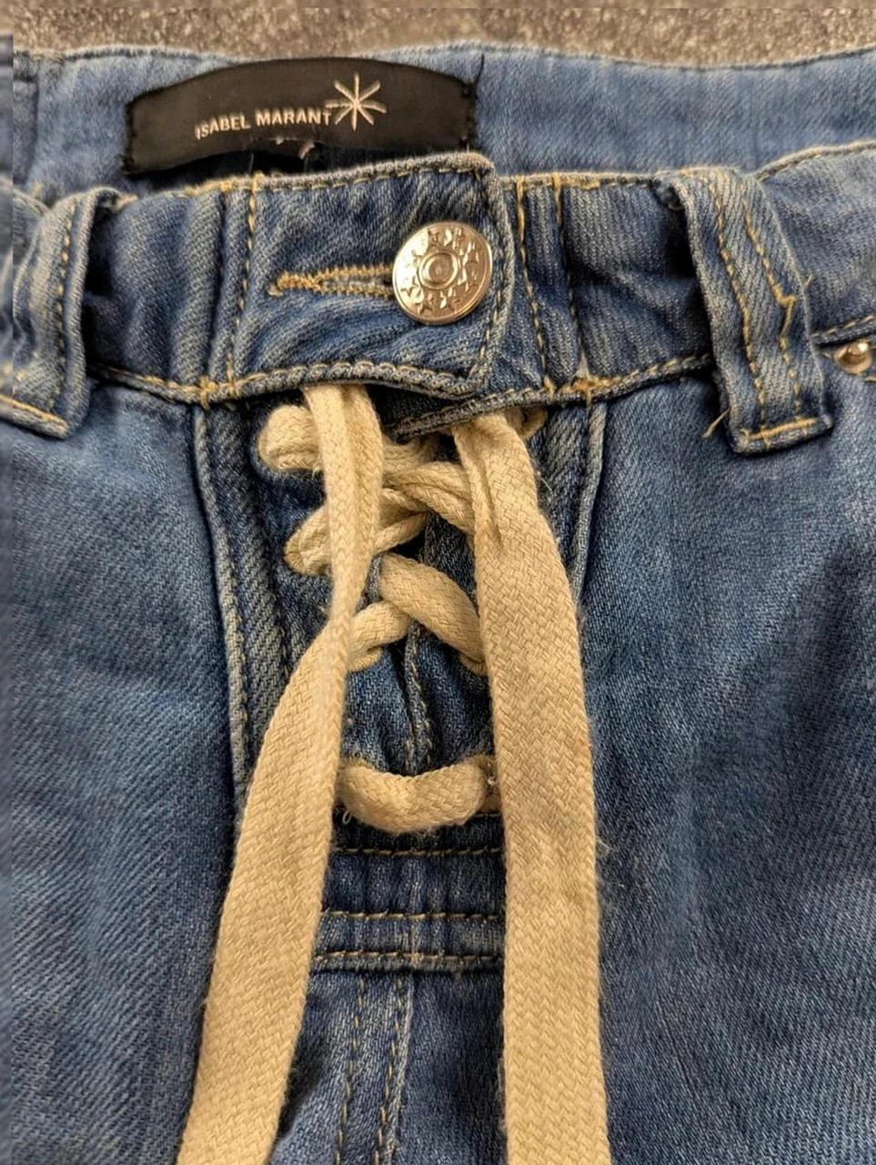 Jean isabel marant biker zip pant denim lacet genoux matelassés taille 1 S oversize – Isabel Marant – taille S / 36 / 8 3
