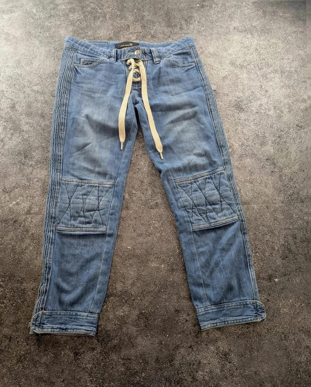 Jean isabel marant biker zip pant denim lacet genoux matelassés taille 1 S oversize