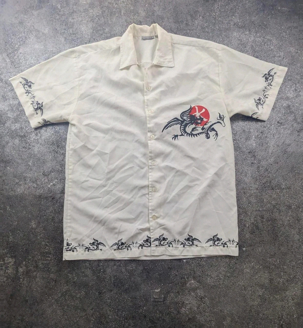 Chemise y2k dragon japonais beige crème oversize vintage manga cyber streetwear S M L – Identic – taille S 2
