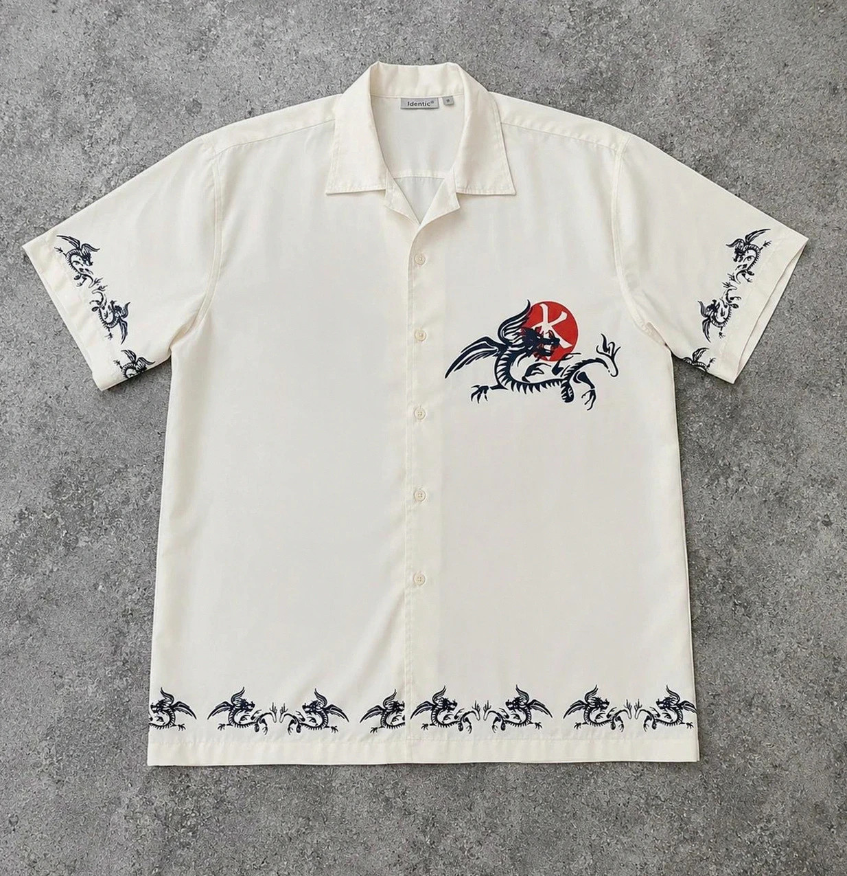 Chemise y2k dragon japonais beige crème oversize vintage manga cyber streetwear S M L