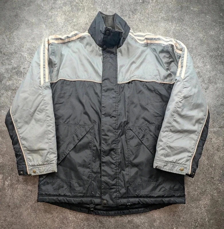 Adidas veste parka vintage M/L 3 bandes matelassée gris noir sportswear Y2K – adidas Originals – taille M 2