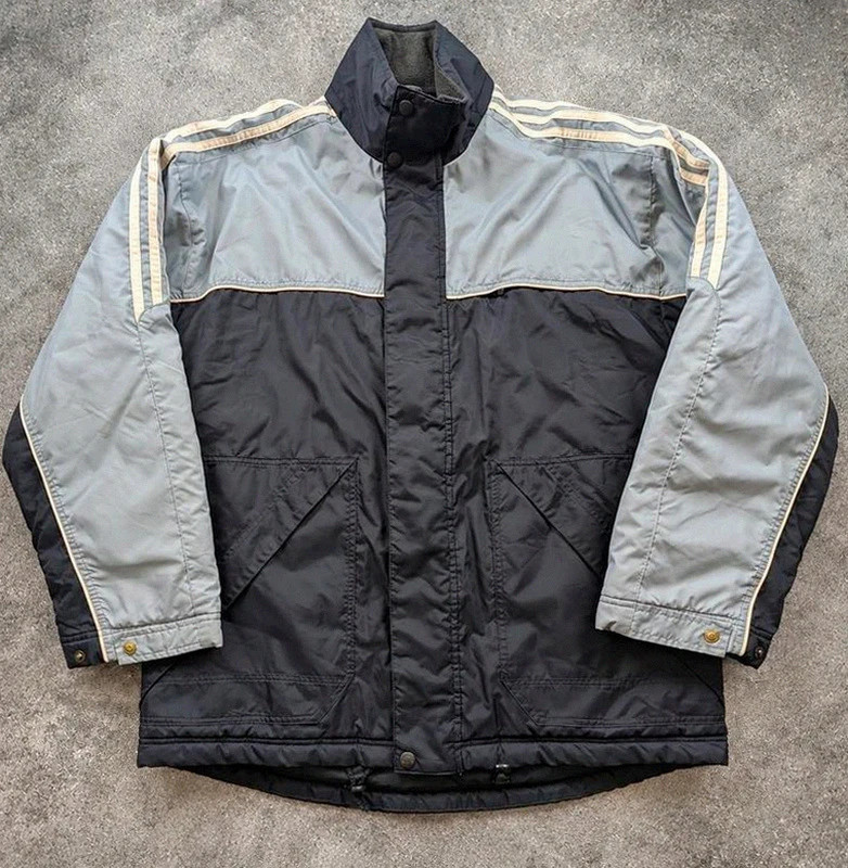 Adidas veste parka vintage M/L 3 bandes matelassée gris noir sportswear Y2K