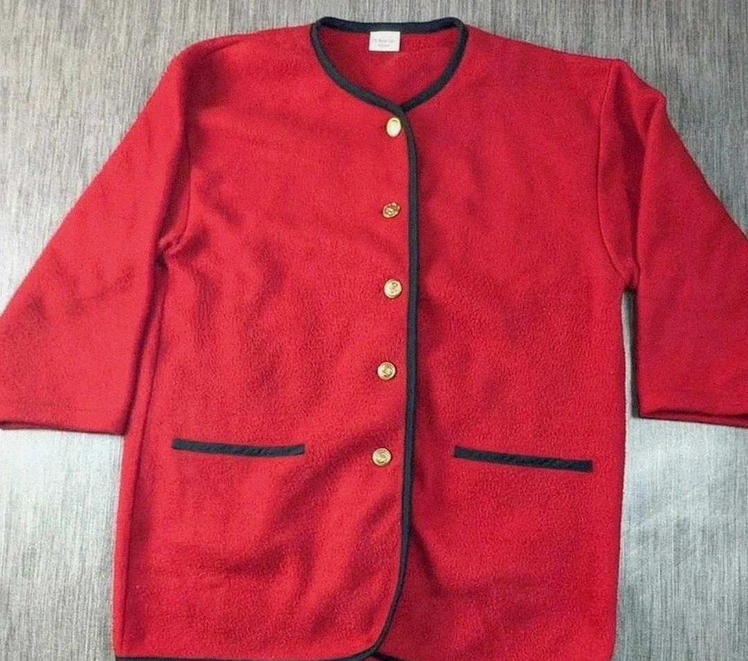 Veste vintage rouge Claire Neuville – boutons dorés ancre – T.42/44