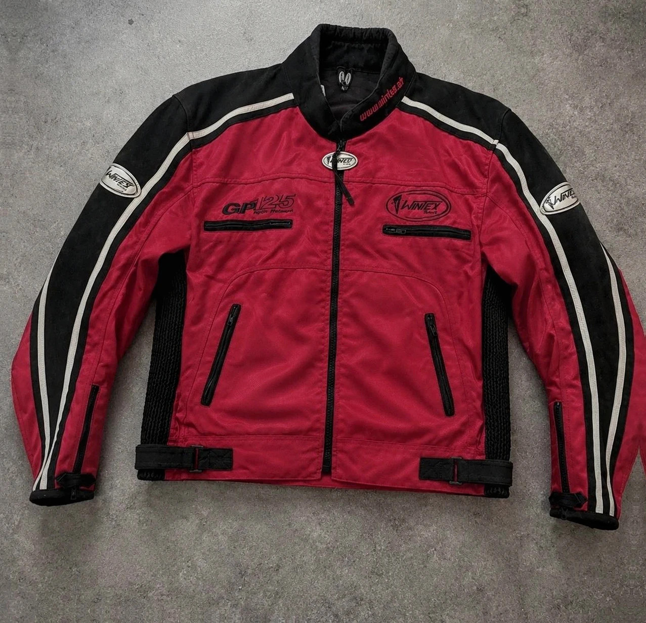 Veste moto Wintex Racing GP125 rouge noire daim protections biker Y2K 56 vintage dressing
