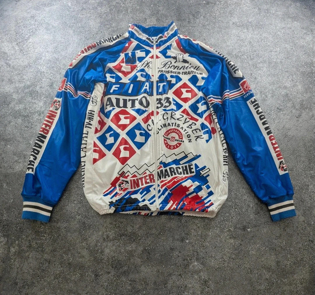 Veste cycliste Servary vintage made in France multicolore sponsor racing rétro coupe ajustée M
