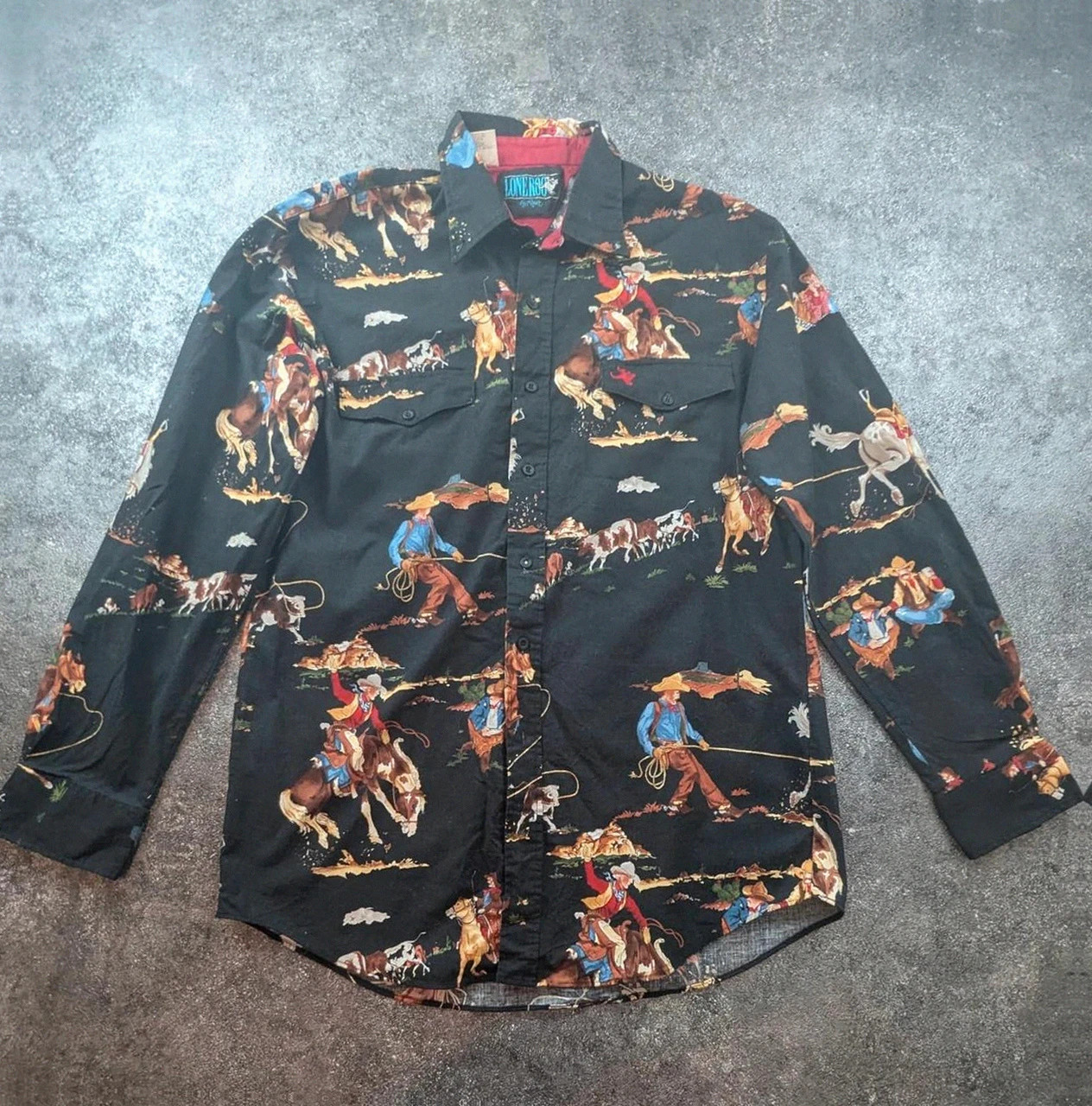 Chemise Western LoneRags by Roper Vintage Made in Usa Cowboy Ranch Rodeo L Oversize – Vintage Dressing – taille L 2
