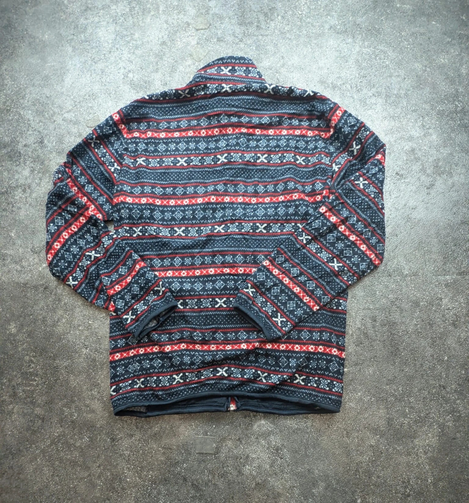 Uniqlo veste polaire fine Crazy Fleece motifs nordiques bleu marine rouge L rétro outdoor – Uniqlo – taille L 3