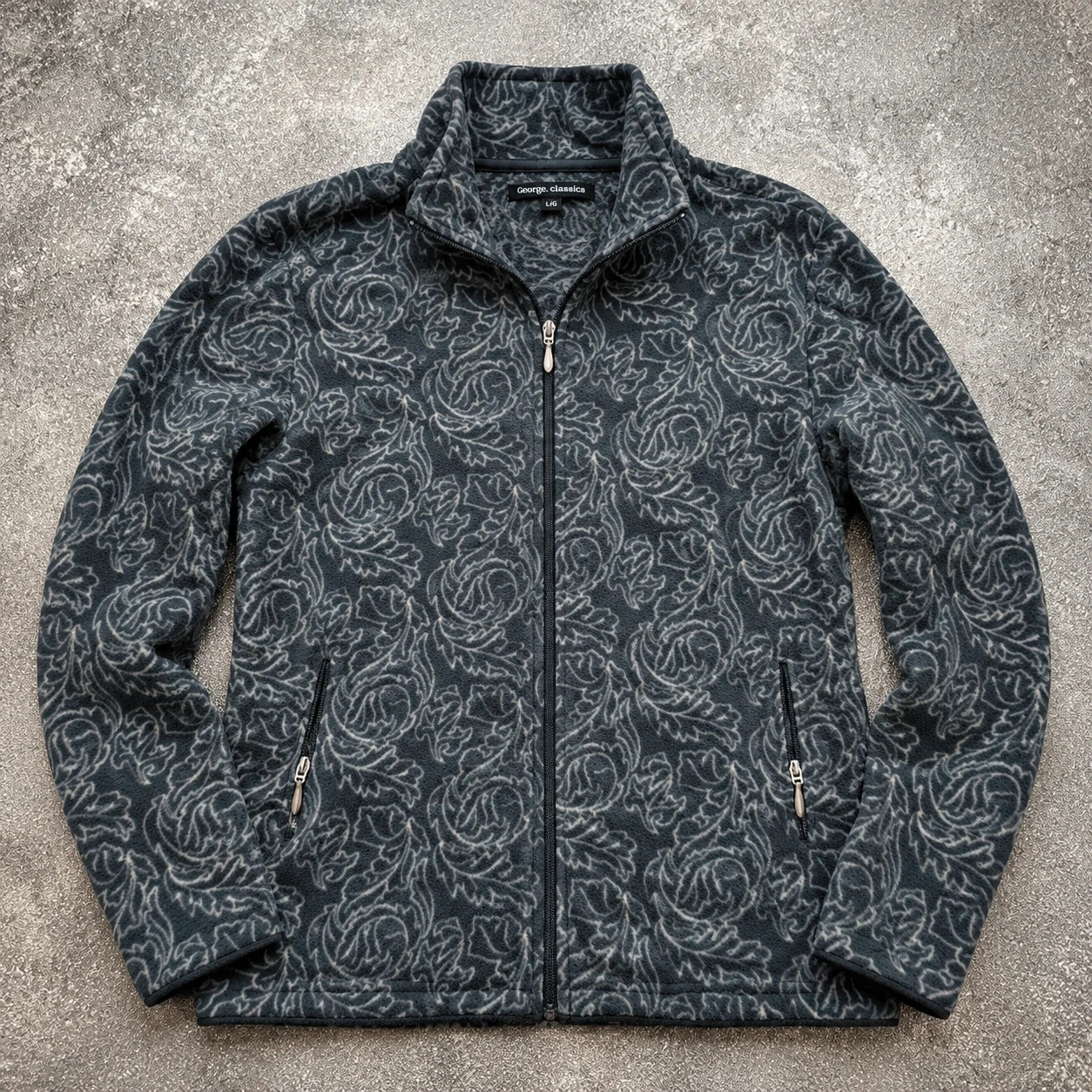 George Classics veste polaire fine fleurie gris anthracite L vintage rétro 90s Y2K