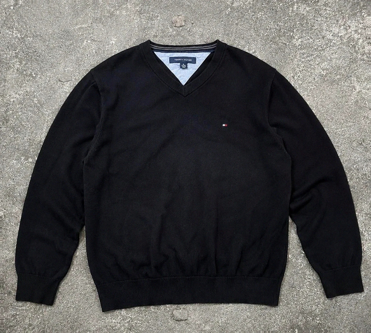 Pull Noir Tommy Hilfiger Homme Col V Brodé Logo Preppy Xl Classic Old Money