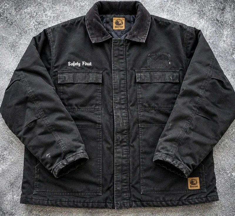 Berne veste workwear noire XXL/3XL chore coat matelassée col velours