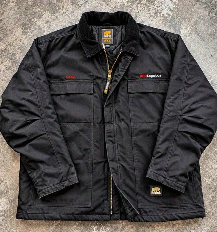 Berne Workwear veste Chore Coat matelassée noire 2XL col velours Xpo Logistics