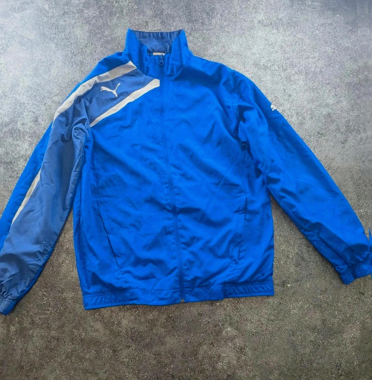 Veste Puma bleue vintage sport streetwear zip logo réfléchissant taille S