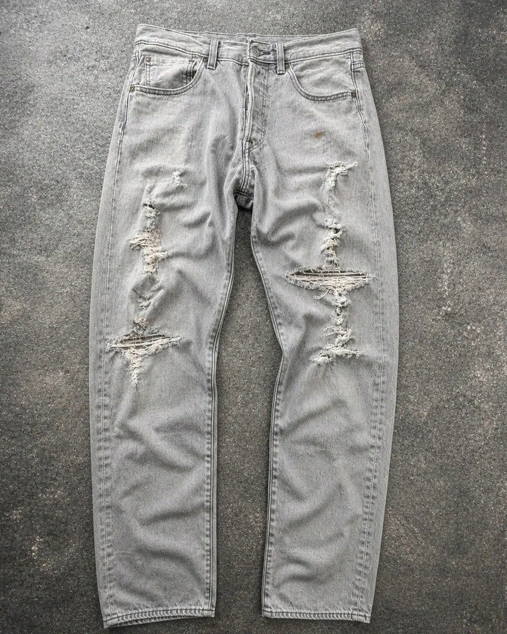 Jean Levi’s 501 W31 L32 gris denim vintage straight fit destroy workwear streetwear