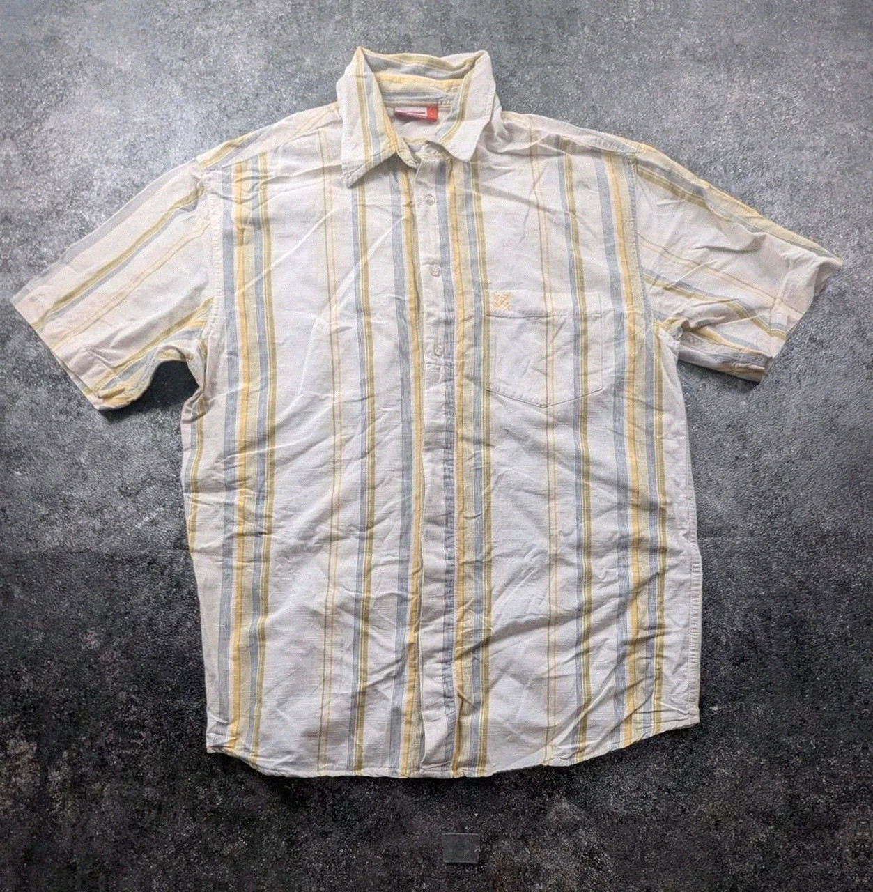 Chemise Oxbow L Rayée Beige Vert Homme 100 % Coton Manches Courtes Casual Surf Vintage – Oxbow – taille L 2