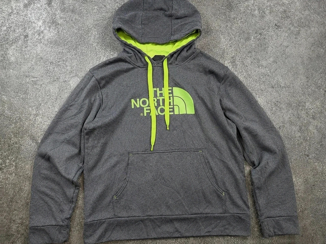 Sweat à capuche The North Face gris chiné vert fluo M hoodie outdoor streetwear techwear