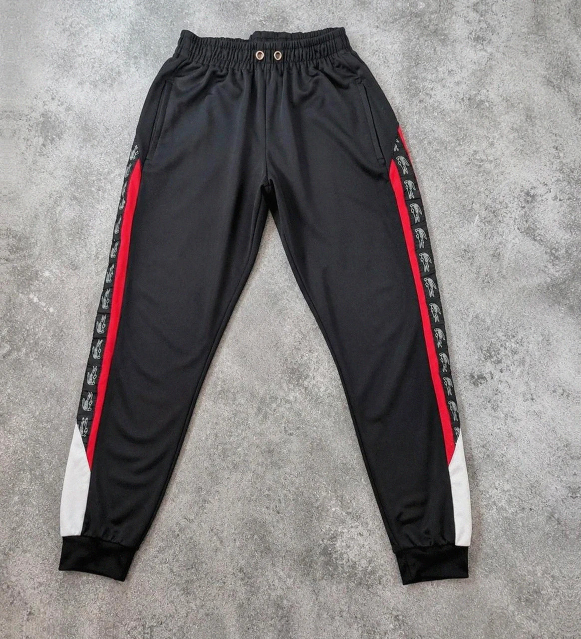 Pantalon jogging Lacoste bande logo crocodile tracksuit noir rouge streetwear M