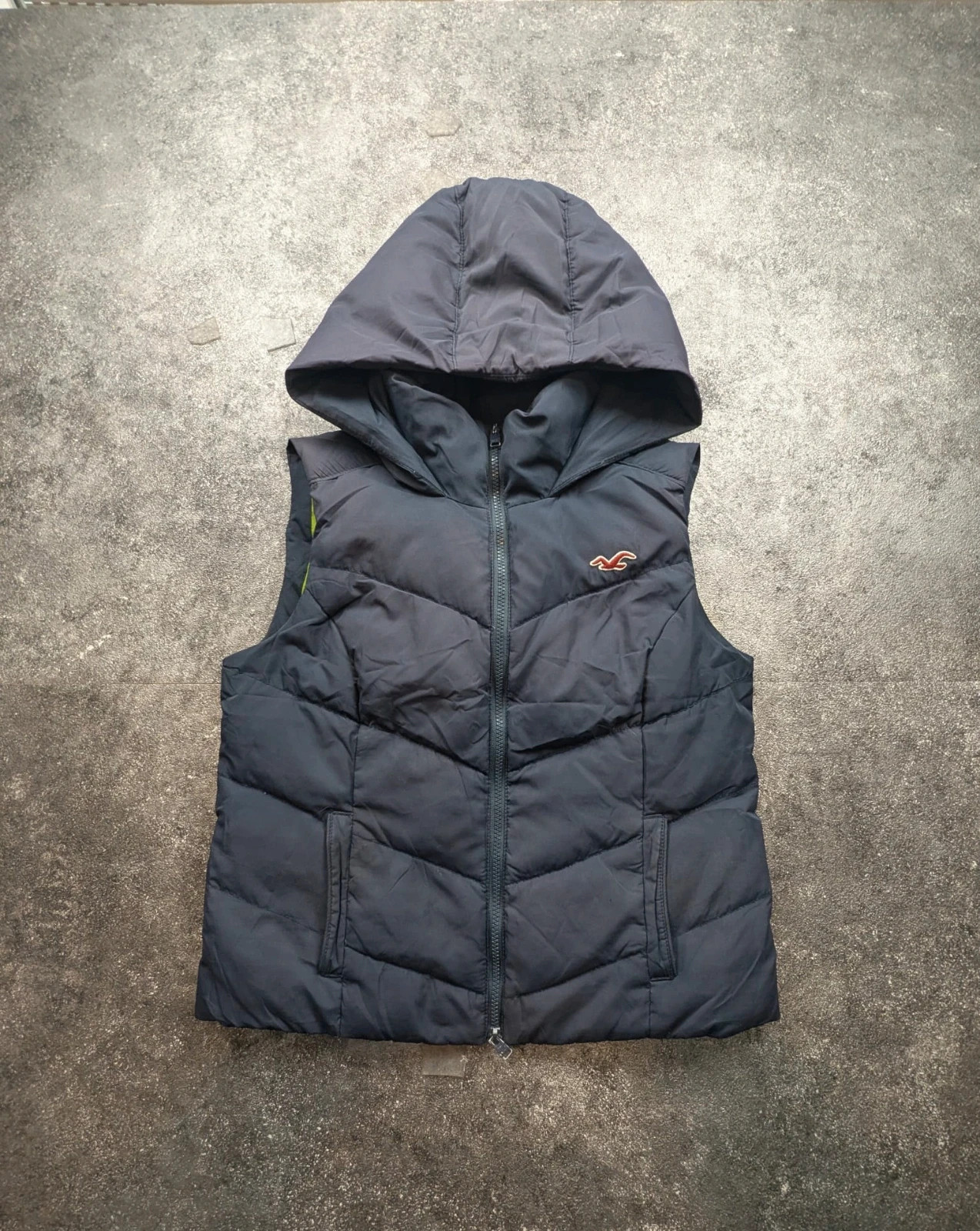 Doudoune sans manches Hollister California à capuche – Bleu marine – Duvet & plumes – Taille L (S/M) – Hollister – taille L 2