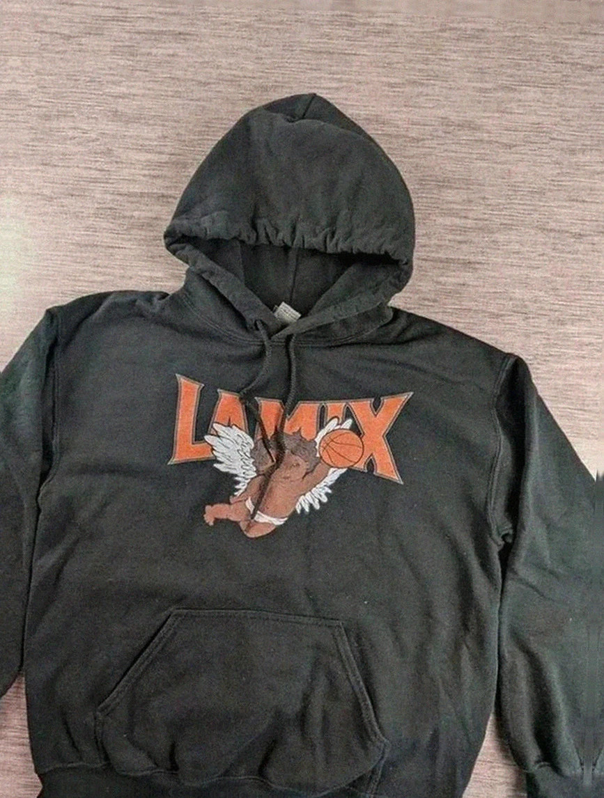 Gildan noir sweat à capuche imprimé Lamix look basketball urbain streetwear vintage taille M