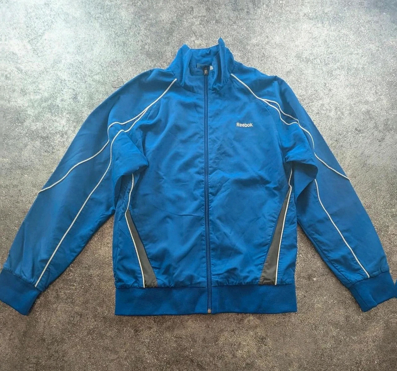 Veste vintage bleue Reebok zip sport streetwear logo brodé taille S